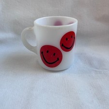 Vintage 1970s White Milk Glass Smiley Face Mug 3 1/2