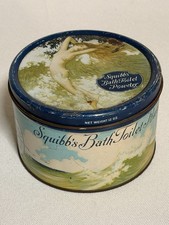 Vtg Squibb’s Bath Toilet Powder Tin Art Nouveau Mermaid Nymph Graphic TINDECO picture