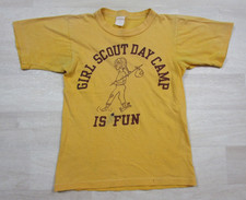 Vintage 70s Girl Scouts T-Shirt Youth (4/5) Girl Scout Camp is Fun Single Stitch picture