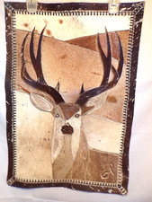Vintage Leather Cuero Del Uruguay Stag Deer Skin Hand Made Wall Hanging #9642 picture