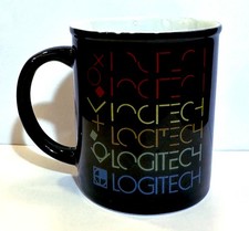 Vintage Logitech 1985-1988 Logo Coffee Mug Black Ceramic Computer Tech Cup Rare picture