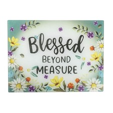 Divinity Blessed Beyond Measure Glass Cutting Board Floral Scripture Decor picture