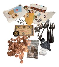 Antique/Vintage Junk Drawer Sterling Silver, Coins, Electronics, Stamps, More picture