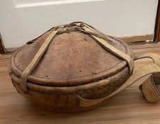 VINTAGE BASKET ETHIOPIA EAST AFRICA ARTIFACT CONTAINER LEATHER LUNCH BOX 13” picture
