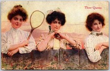 Three Queens, 1908 Portrait of Three Young Women by a Fence, Vintage Postcard picture