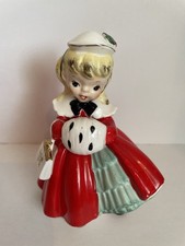 Vintage 1956 Napco Christmas Shopper Girl Planter W/Muff & Purse AX1690PA picture