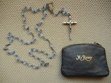 Rosary vtg. 1950-60s, royal blue crystals, Mary/child tag Italy, cross, LHR case picture