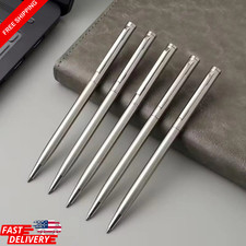 5pcs Elegant Silver Stainless Steel Ballpoint Pens Medium Nib Twist-Top Smooth picture