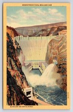 Postcard Downstream Face, Boulder Dam Showing Power House Water Falling, Arizona picture