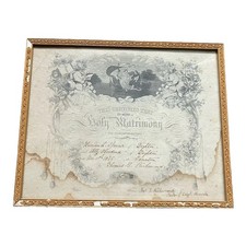 1875 Marriage Certificate Antique Wedding Holy Matrimony ephemera picture