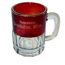 CROOKSTON MINNESOTA MN ANTIQUE Ruby Red Flash Souvenir Glass TRINKET CUP picture