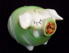 VTG MCM Hull Pottery Corky Pig piggy bank GREEN with original cork and ring 1957 picture