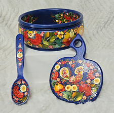 Russian Handmade Hand-Painted Wooden Kitchen Set Bowl Spoon Cutting Board picture