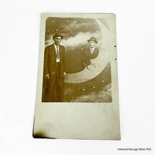 Chicago RPPC Postcard Two Men Crescent Moon & Stars Studio Portrait WWI Era picture