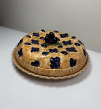 Vintage 1950s Norcrest Blueberry Pie Keeper Ceramic Covered Dish MCM Rare picture
