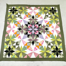 Handmade Moss & Rose Medallion Cotton Patchwork Queen size quilt top/topper picture