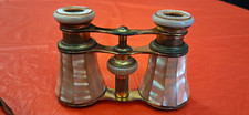 Vintage Mother-of-Pearl Opera Glasses Binoculars w/ Pearl Inlay Leather Case picture