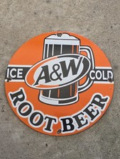 VINTAGE A&W ICE COLD ROOT BEER PORCELAIN SIGN 12