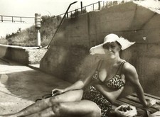 Pretty Plump Woman Bikini Swimsuit Beach Vintage USSR Soviet Photo 1970s B&W picture