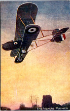 Postcard Aviation Vicker's Pusher Bi-Plane Dive Bomber Sunset Tucks#3201 AP-TU picture