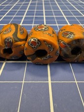 10 EA Antique Venetian Millefiori African Trade Beads Orange Black Floral 1800s picture