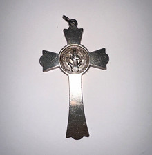 Saint Benedict INRI Christian Cross Pendant w/ Round Medallion Center, Metal picture