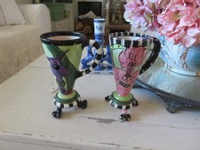 Adorable Pair SWAK Sasha PINK POODLE Footed cups or Mugs Never Used picture