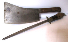 RARE ANTIQUE ZENITH MARSHALL WELLS BUTCHER'S MEAT CLEAVER LARGE 8in. BLADE *BEEF picture