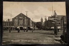 Vintage 1900s Winchester Square & Pleasant Steet Winchester, Mass Postcard picture