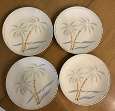 4 Pfaltzgraff Everyday Palm Dinner Plates Trees Cream Tan Stoneware 11.25