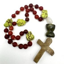 Artisan Anglican Prayer Beads Natural Gemstone Protestant Rosary w/ Stone Cross picture
