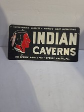 Vintage 1950's Indian Caverns Tourist License Plate - Spruce Creek PA picture