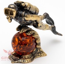 Brass Amber Figurine of scuba diver IronWork picture