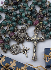 Joy of Christmas Nativity Scene Heirloom Rosary | Heritage Bronze|Green Red Jade picture