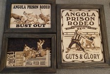 Angola Prison Rodeo 2019 55th Anniversary 3pc Inmate Made Wood Art picture