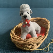 Vintage Kunstlerschutz Flocked Dog Poodle Basket Ornament West Germany picture