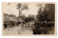 Waterfront Setting Girls Standing In Water Real Photo Postcard RPPC Unposted picture
