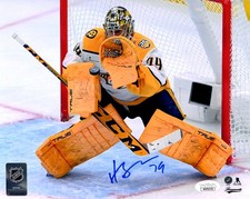 Juuse Saros Autographed Nashville Predators (Horiz Glove Save) 8x10 Photo - JSA picture