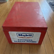 Vintage Mobil Pegasus Customer Service Record Metal File Box Gas Oil Garage Sign picture