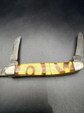 Vintage Camillus 65 Stockman Pocket Knife 3 Blade Yellow Maize Swirl 1940’s picture