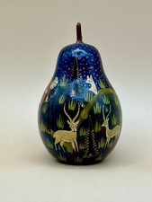 Vintage Kashmiri India Hand-Painted Wooden Pear Shikargh Hunting Scene Jungle￼ picture