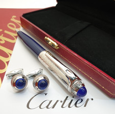 Cartier Iced Blue Guilloche Ballpoint Pen Writing Instrument with Box NIB picture