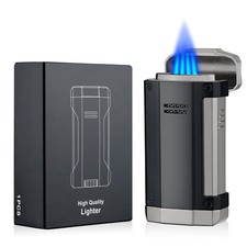 Windproof Cigar Lighter Butane 4 Torch Jet Blue Flame Cigarette Lighter 2 Punch picture