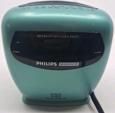 Vintage 90s Philips Magnavox Clock Radio AJ3144 Green Cube Dual Alarm picture
