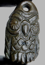 300 BC Ancient Carved Engraved Gemstone Pendant Medallion Amulet Owl Athena picture