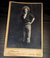 Antique Cabinet Card CDV Cowboy in Chaps With Pistol & Bullets Thompson Mass picture