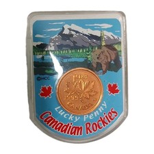 Vintage Canadian Rockies Lucky Penny Fridge Magnet & Paperclip Souvenir Banff Ab picture