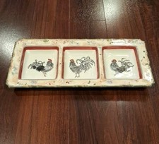 Beautiful American Atelier 3 Section DISCONTINUED Rooster Platter Veges/Cheeses picture