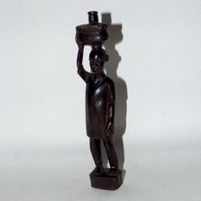 Vintage Handmade East African Ebony Wood Carving Water Carrier Figure picture