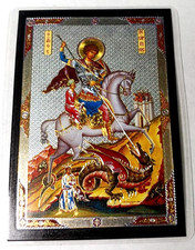 Saint George The Great Martyr laminated Greek icon prayer card 4x3 inch picture